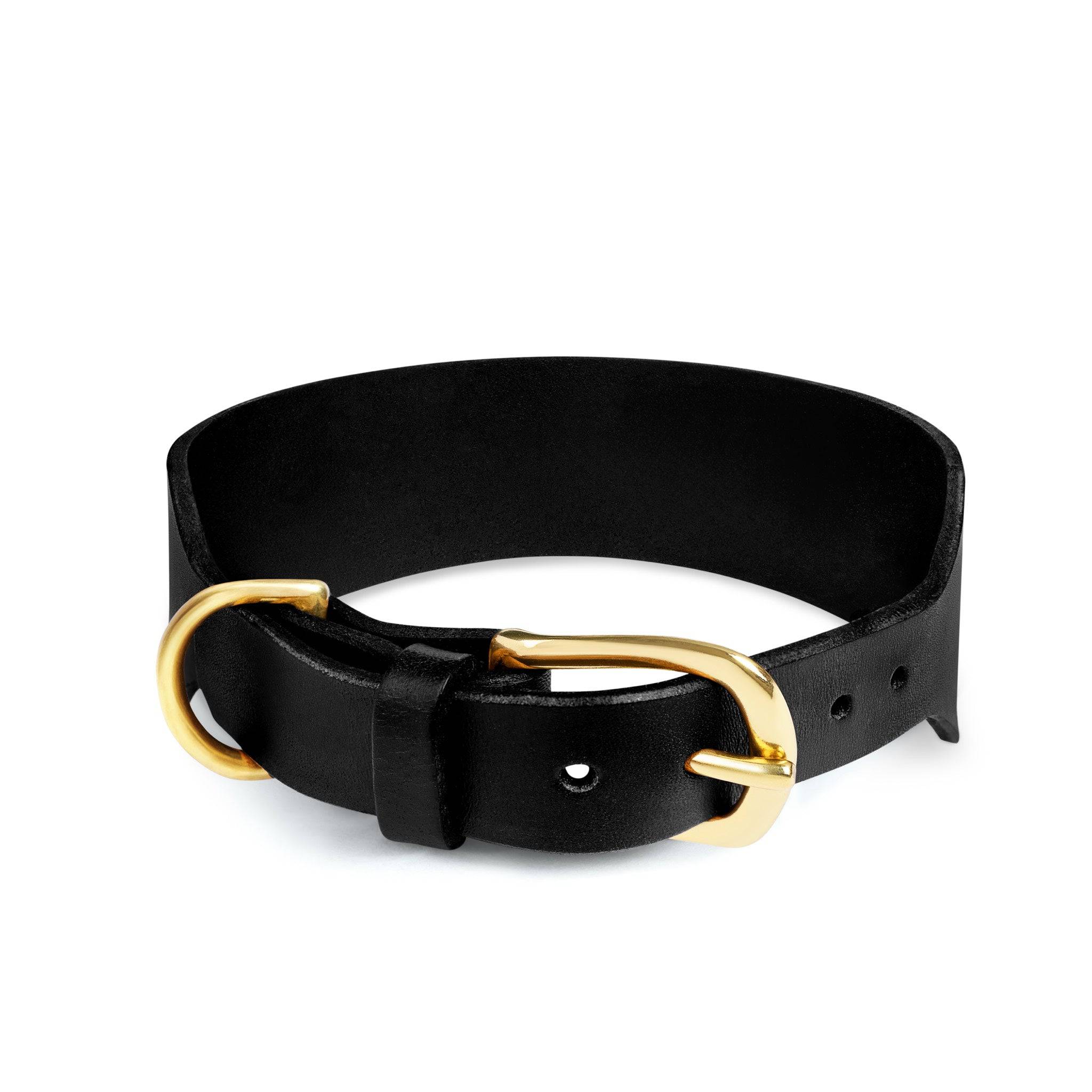 Black Atlas Wide Dog Collar by The Dogs Company, featuring sturdy design and adjustable fit for large dogs.