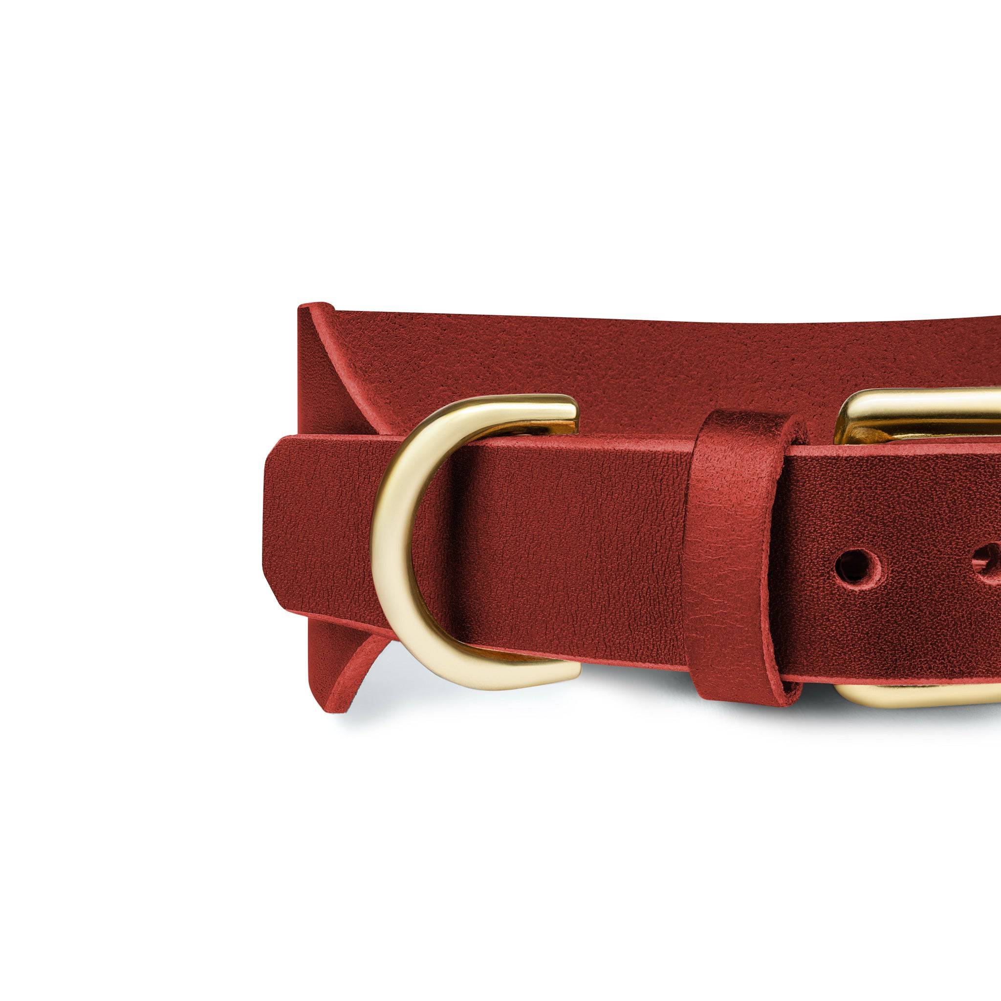 Red Atlas Wide Dog Collar by The Dogs Company, showcasing a durable, stylish burgundy collar for large dogs.