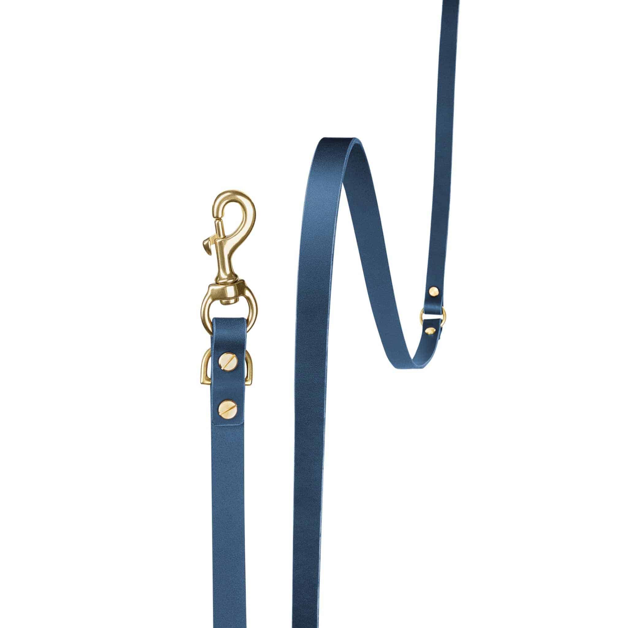 Aura hands-free leather leash in midnight navy by The Dogs Company, featuring durable leather and a sleek design for walking comfort.