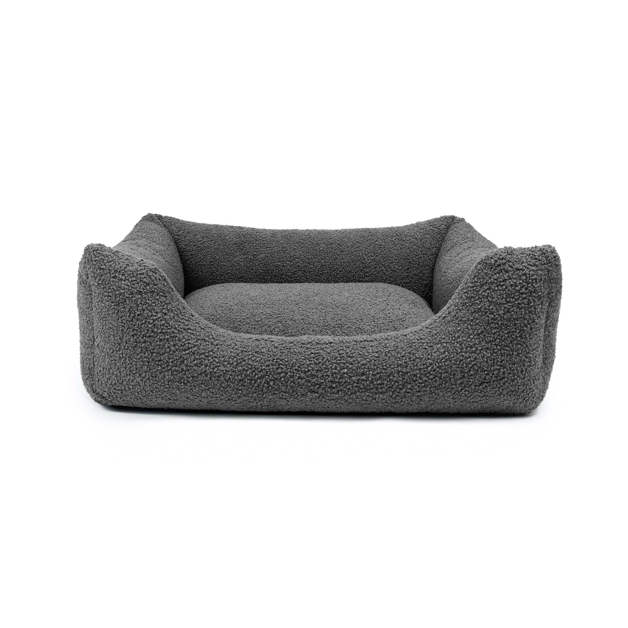 Obsidian Bouclé Lounge Pet Bed by The Dogs Company with soft, textured fabric and cozy design for comfortable pet rest.