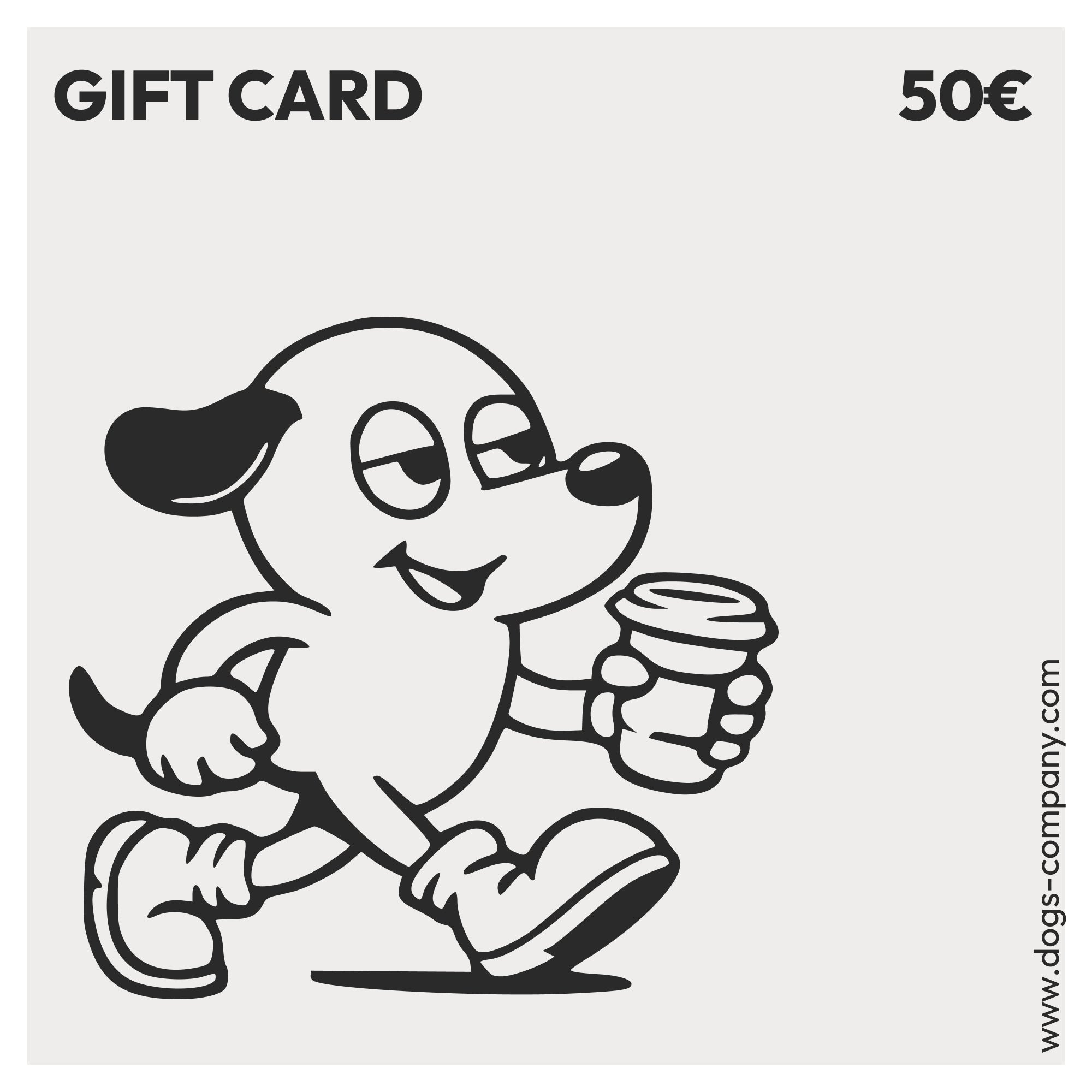 Gift card from The Dogs Company featuring a sleek design, perfect for dog lovers to redeem for pet products or services.