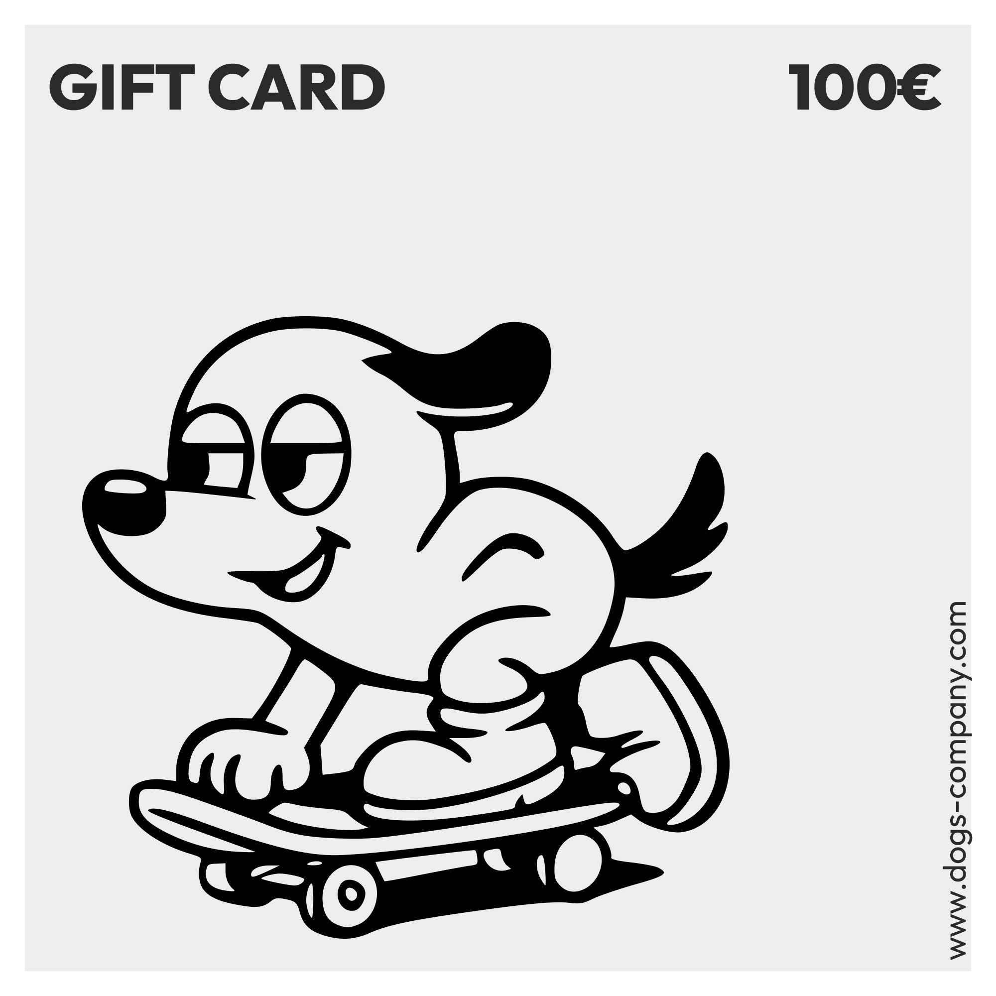 A gift card from The Dogs Company featuring a stylish design, ideal for pet lovers to give as a thoughtful present.