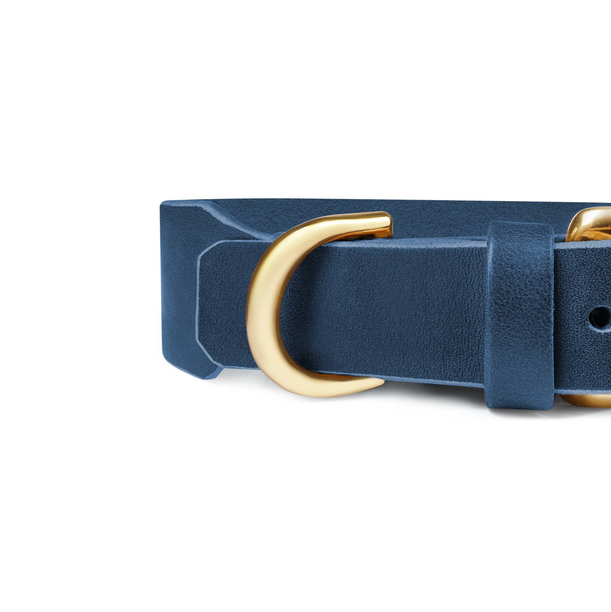 Grace Classic Leather Collar by The Dogs Company in midnight navy, featuring a stylish leather design and adjustable fit.
