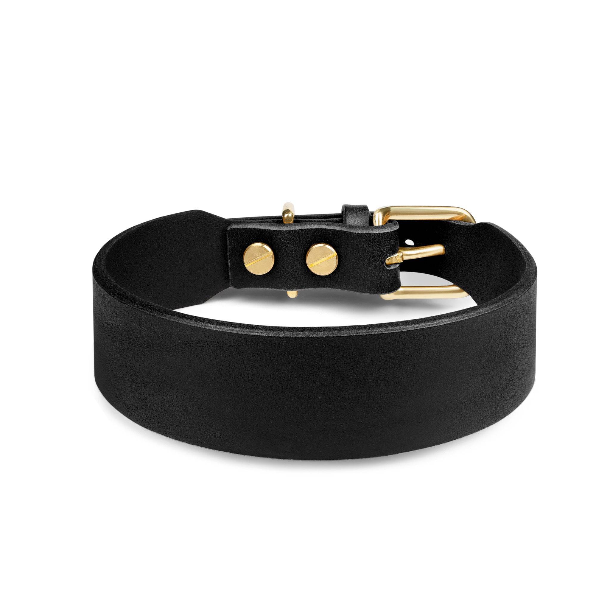 Grace Classic Leather Collar in Noir Black by The Dogs Company, featuring a sleek black leather design with metal buckle.