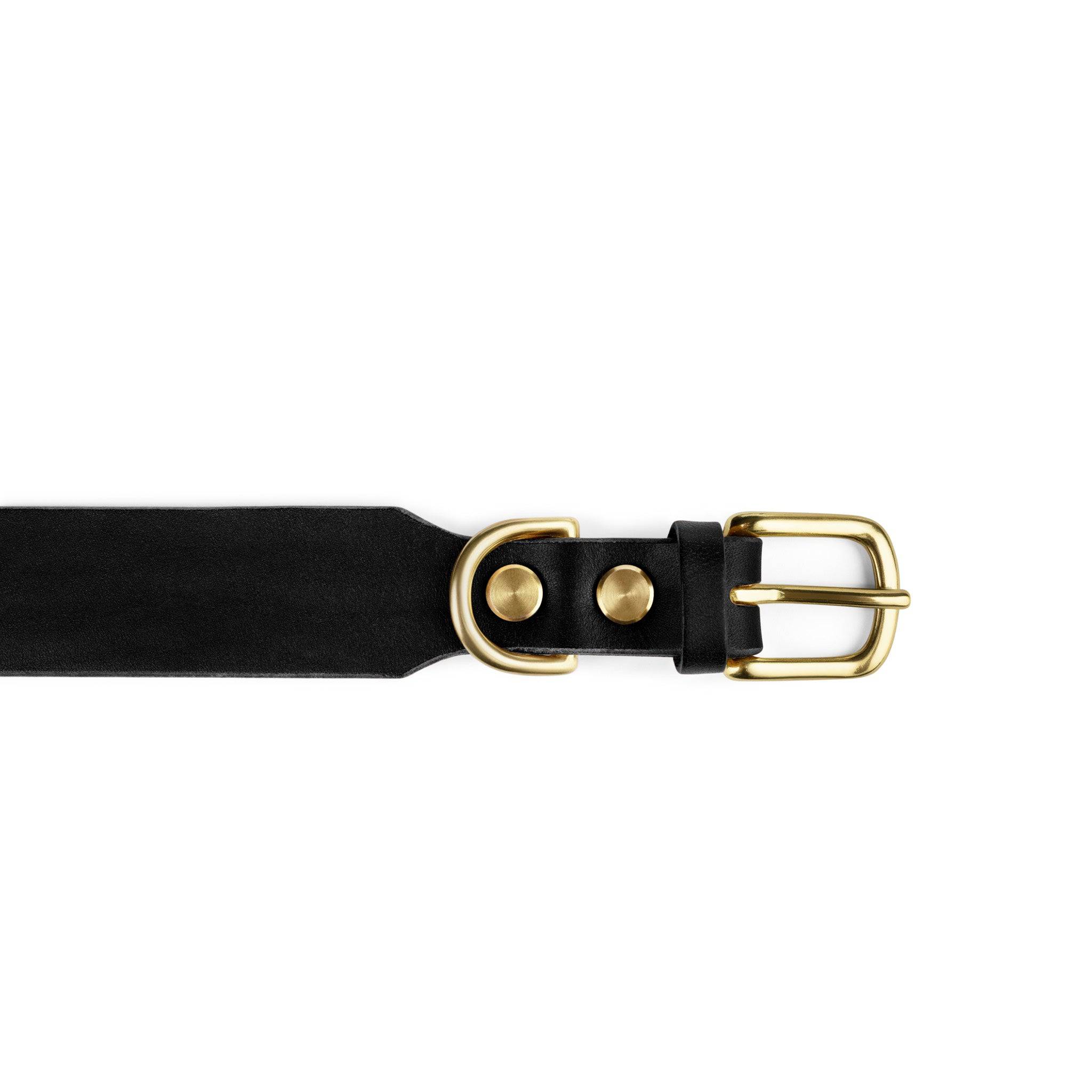 Grace Classic Leather Collar in noir black by The Dogs Company, featuring a sleek black leather design with silver hardware.