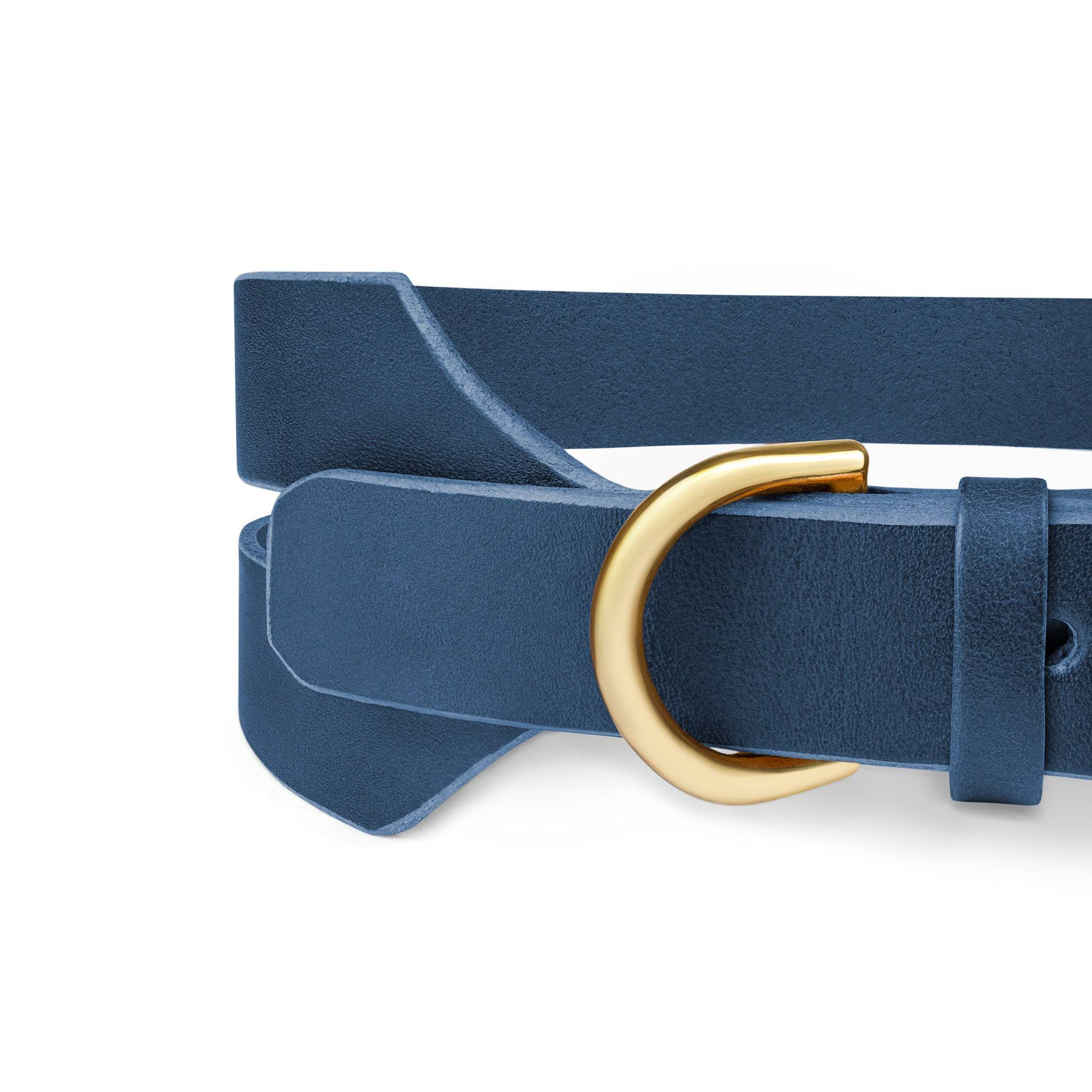 Halo wide dog collar in midnight navy leather by The Dogs Company, featuring a sturdy, stylish design for large dogs.