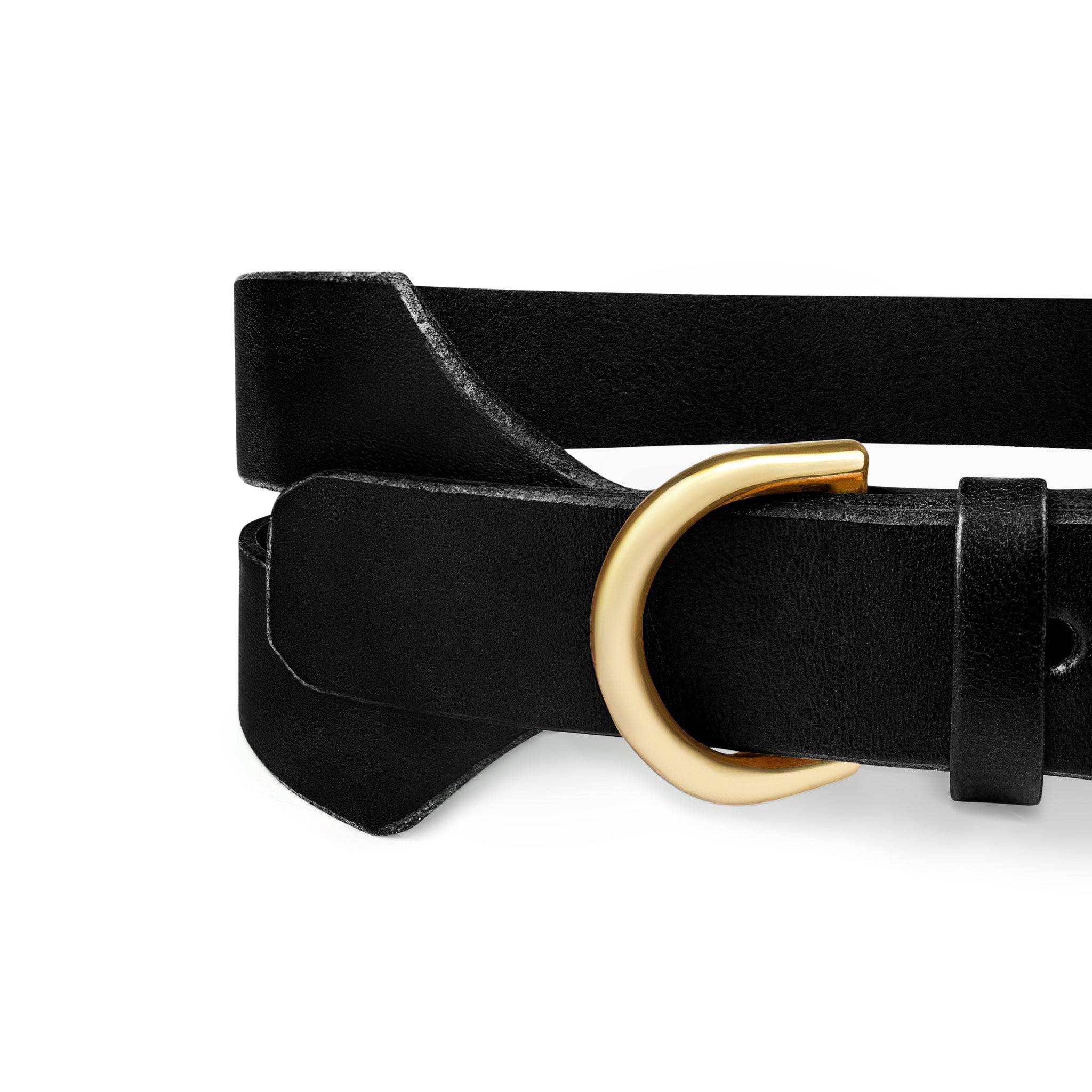 Halo Wide Leather Dog Collar in Noir by The Dogs Company, featuring a sleek black design and sturdy buckle.