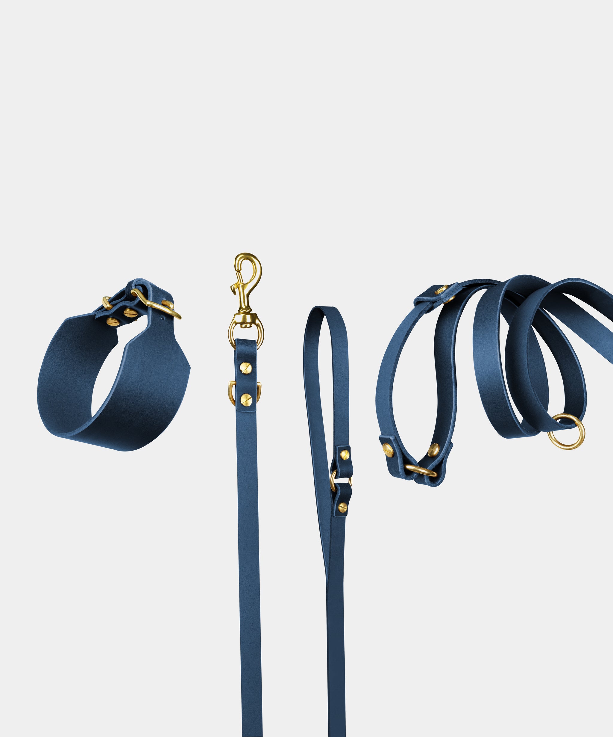 Atlas Leather Collar & Aura Handsfree Leash in Midnight Navy