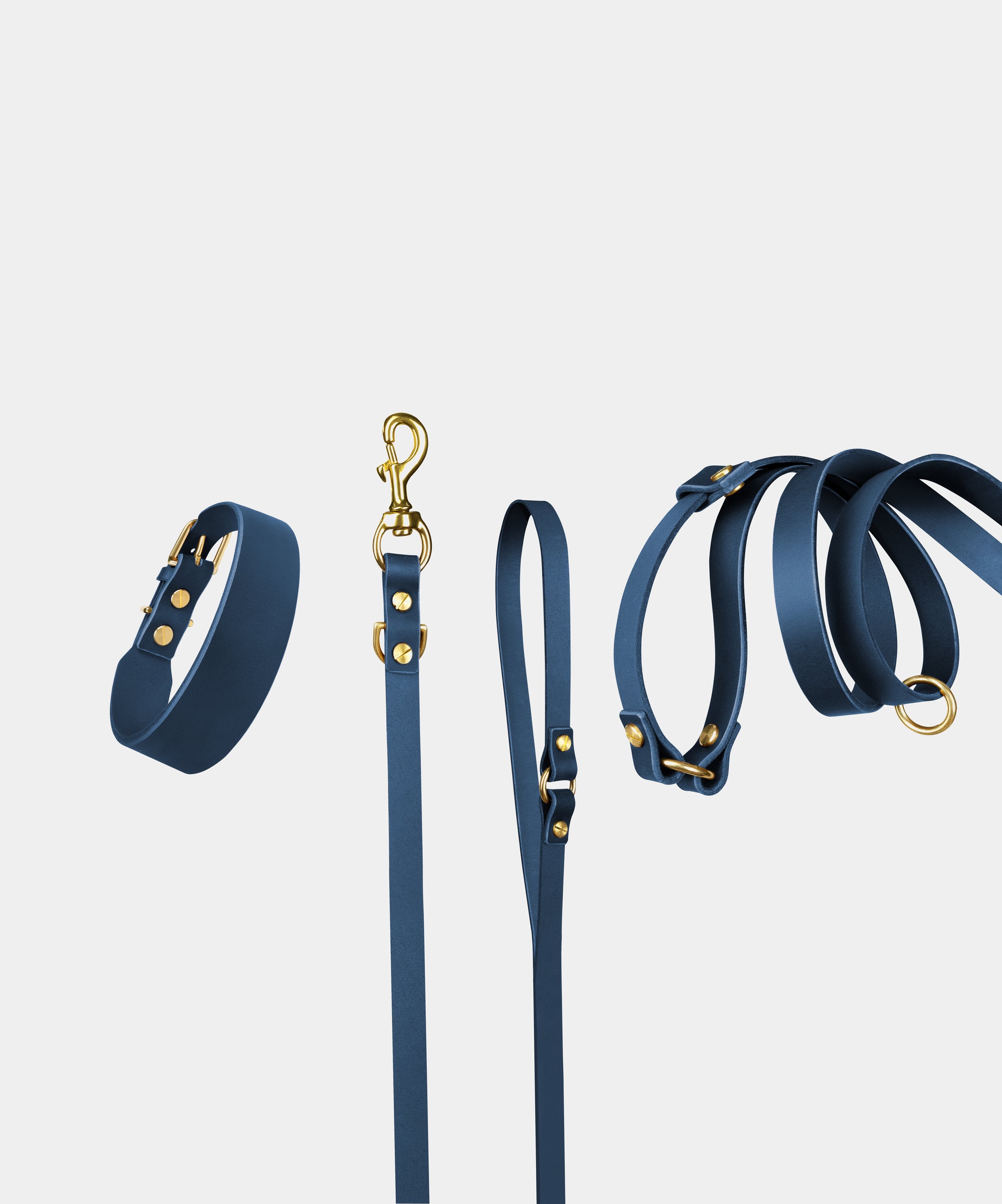 Grace Leather Collar & Aura Handsfree Leash in Midnight Navy
