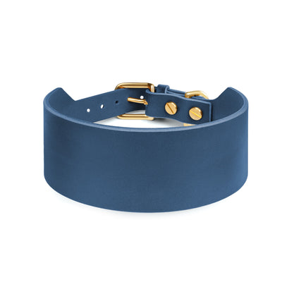 Wide dog collar in midnight navy with a sturdy buckle, designed for large dogs, by The Dogs Company.