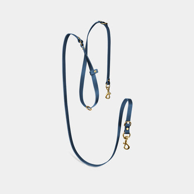 Atlas Leather Collar & Aura Handsfree Leash in Midnight Navy