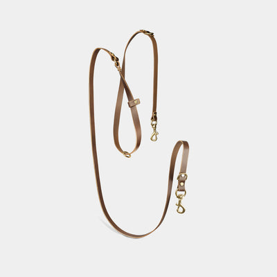 Aura Hands-Free Leather Leash in Coffee Brown