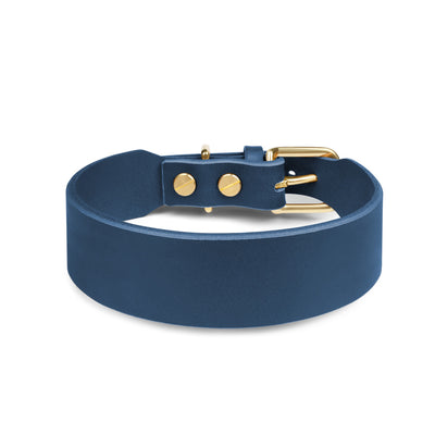 Grace Classic Leather Dog Collar in Midnight Navy by The Dogs Company, featuring smooth leather and durable buckle.