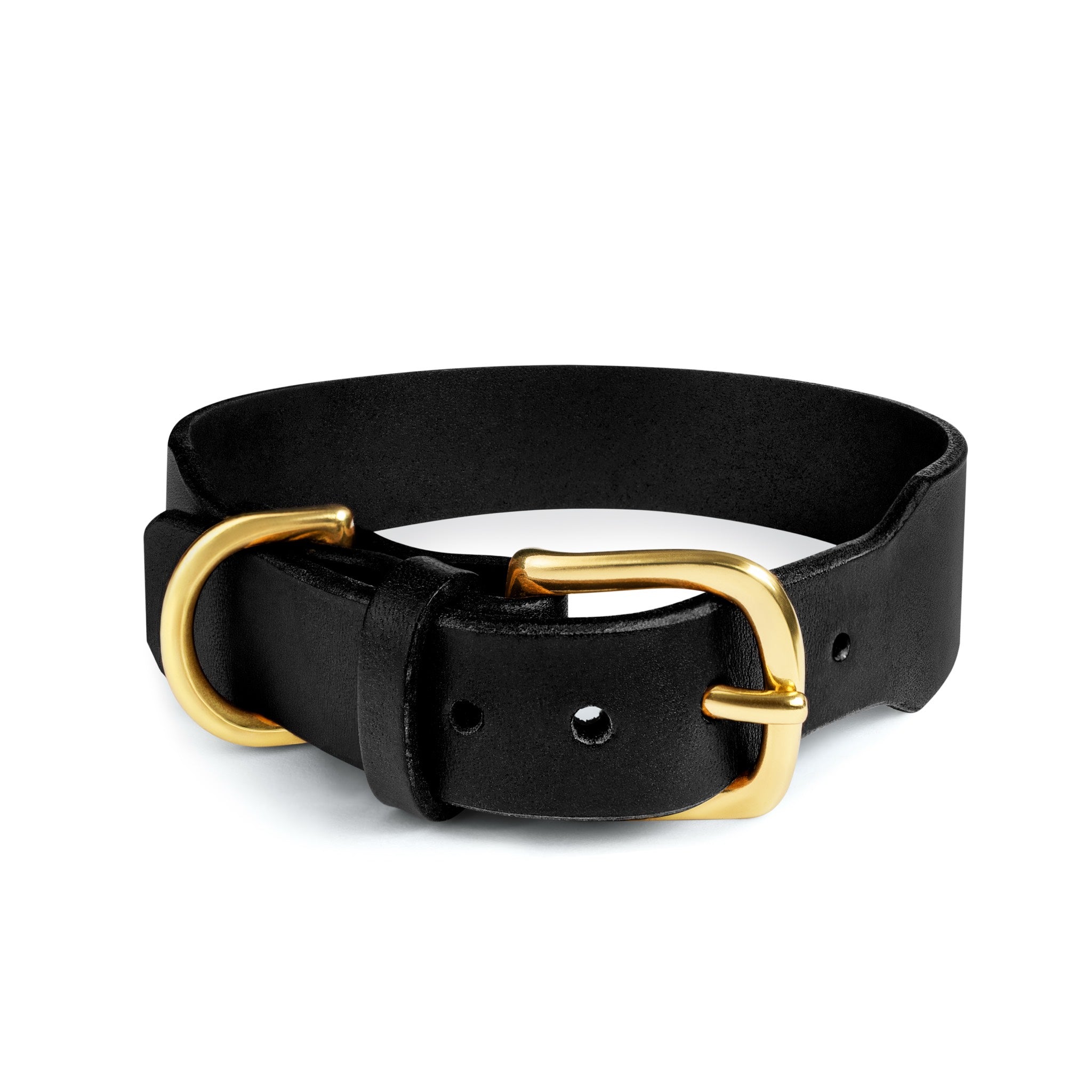 Grace Classic Leather Collar by The Dogs Company in Noir Black, featuring a sleek black leather design with metal buckle.