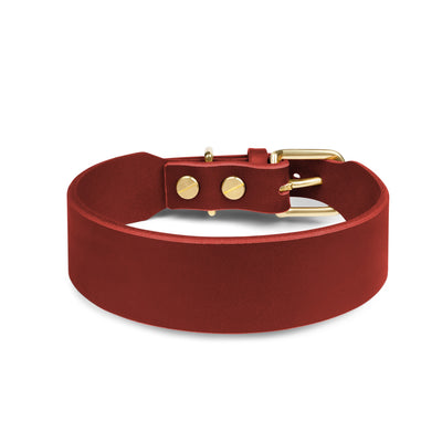 Grace Classic Leather Dog Collar in Burgundy Red by The Dogs Company, showing a stylish leather collar with metal buckle.