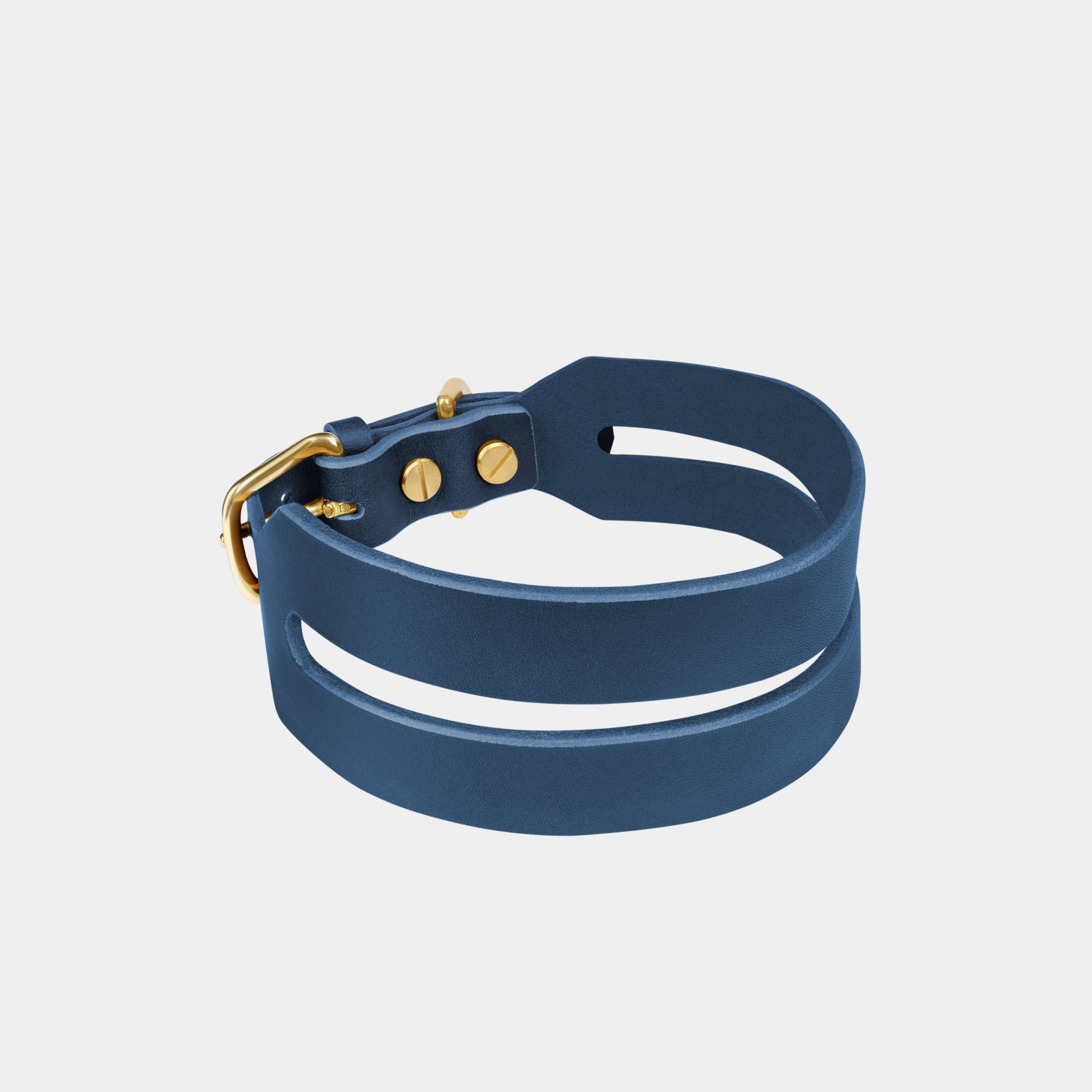 Halo Leather Collar & Aura Handsfree Leash in Midnight Navy