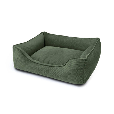 Forest green Ridge Lounge Pet Bed by The Dogs Company with soft, cushioned sides for comfort and support.