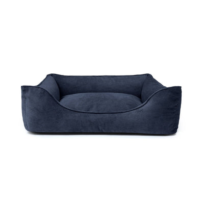 Midnight navy Ridge Lounge Pet Bed by The Dogs Company with soft, cushioned sides and cozy interior for pet comfort.