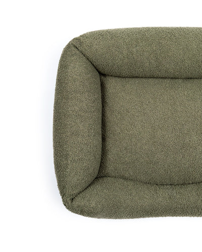 Soft Cloud Bouclé Lounge Bed by The Dogs Company, cozy pet bed with plush boucle fabric and cushioned design.